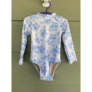 Shade Critters Palm Beach White Blue Floral Flower Rash Guard 1pc Swimsuit 18-24